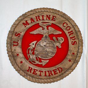 U.S. Marine Corps Retired Emblem.  Plastic/Faux Wood.  12"